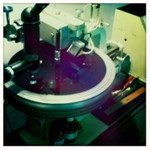 The master disc being cut at the studio